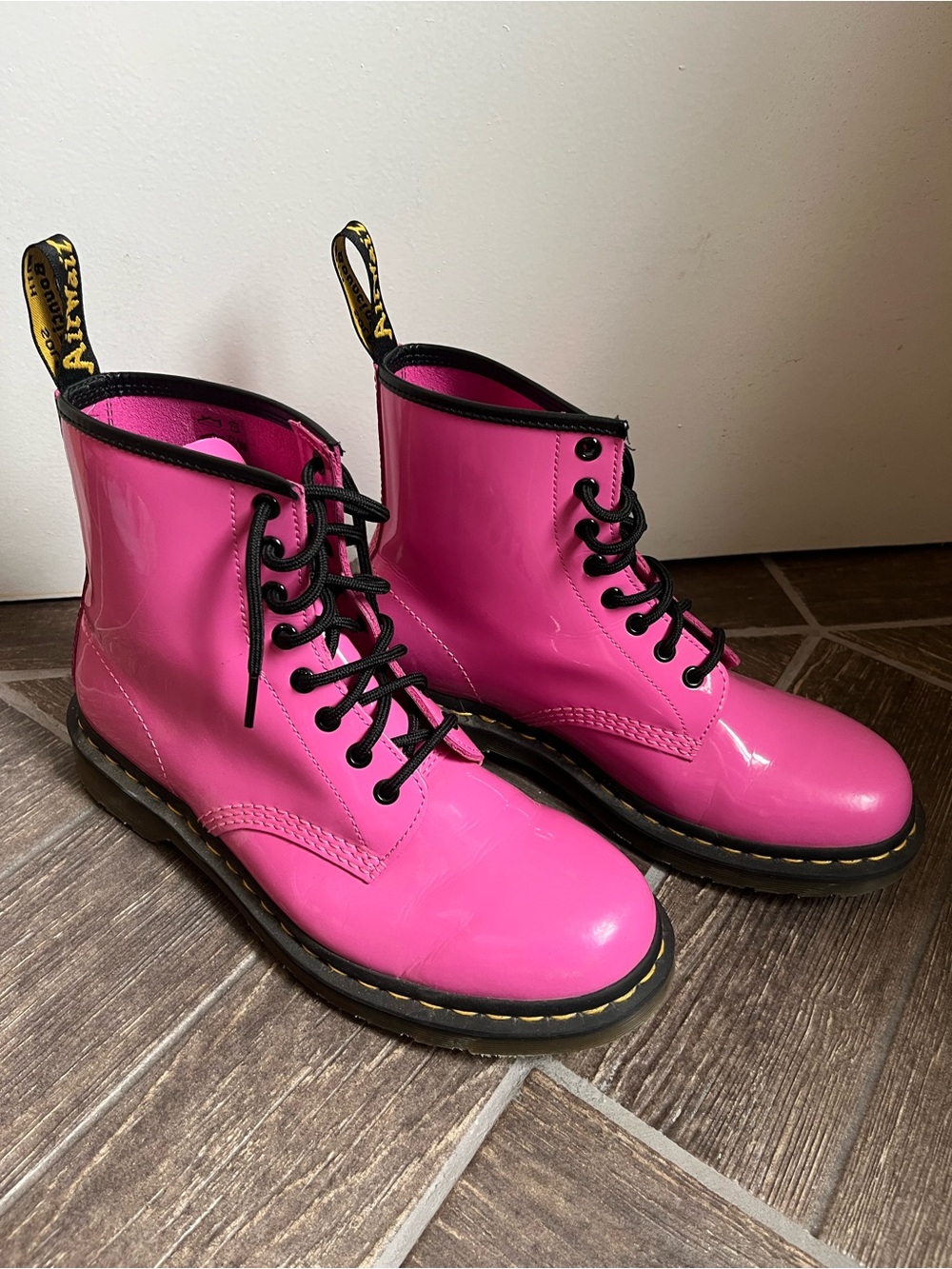 Dr. Martens Pink Patent Lace-Up Boots